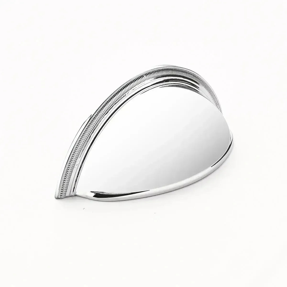 The Schaub Atherton Plain Surface Knurled Edge Cup Pull in Polished Chrome finish.