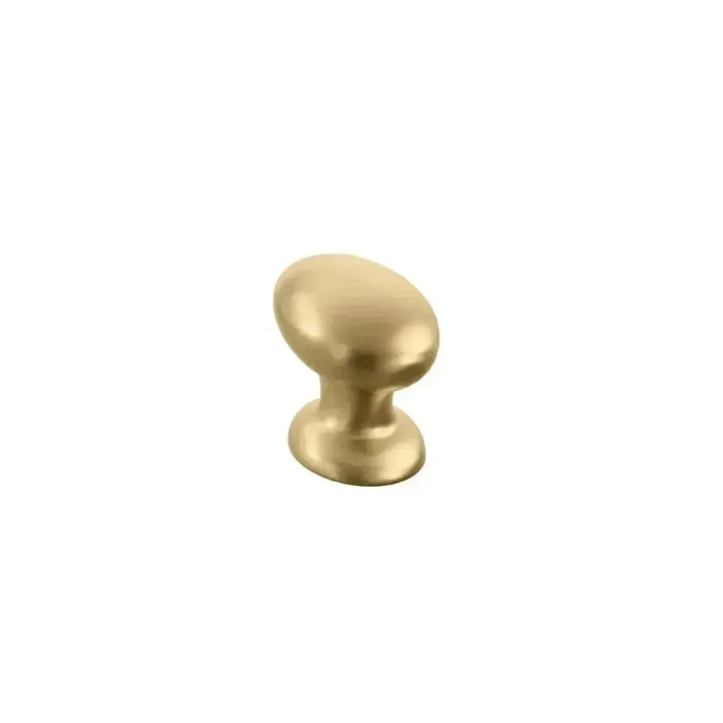 The Schaub Avenue Oval Cabinet Knob in Satin Brass finish.