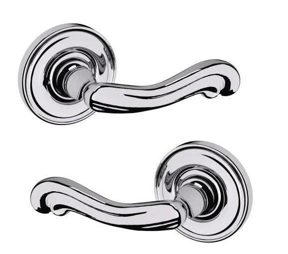 The Baldwin Estate 5108 Kensington Lever with 5048 Rosette in Polished Chrome finish.