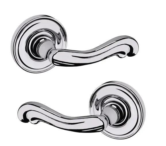 The Baldwin Estate 5108 Kensington Lever with 5048 Rosette in Polished Chrome finish.