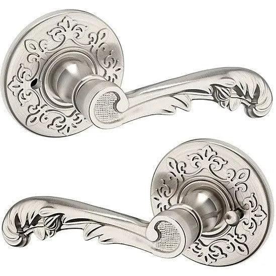 Baldwin Estate 5121 Privacy Lever with R012 Rosette in Lifetime Satin Nickel finish