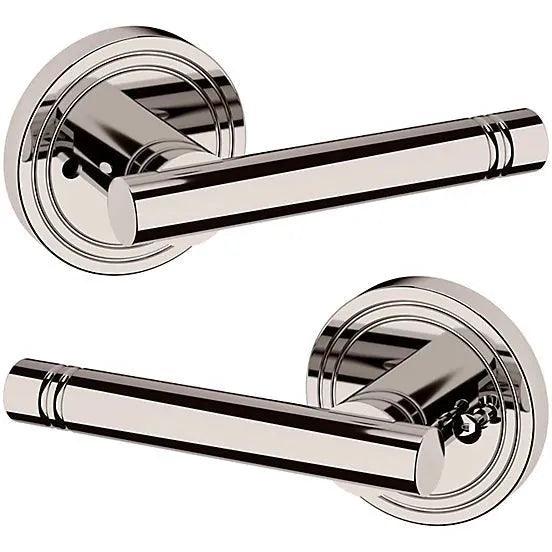 Baldwin Estate 5138 Privacy Lever with 5047 Rosette in Lifetime Polished Nickel finish