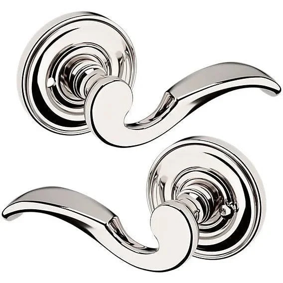 Baldwin Estate 5152 Privacy Lever with 5017 Rosette in Lifetime Polished Nickel finish