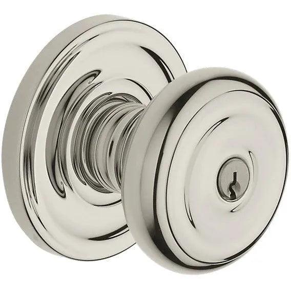 Baldwin 5210 Keyed Colonial Knob with Classic Rosette Lifetime Polished Nickel