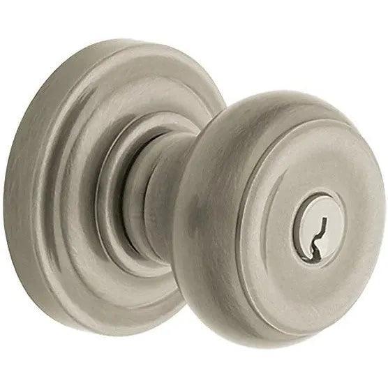 Baldwin 5210 Keyed Colonial Knob with Classic Rosette Lifetime Satin Nickel
