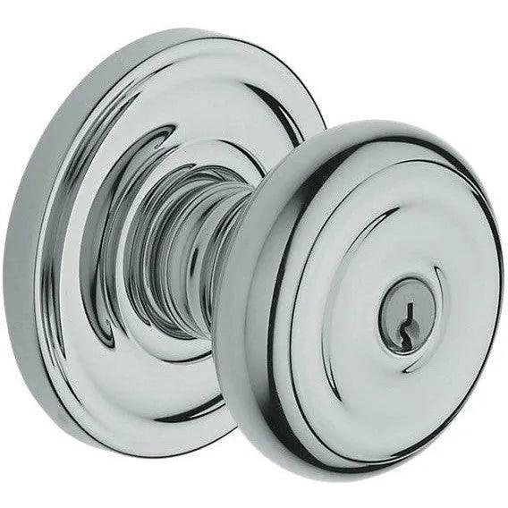 Baldwin 5210 Keyed Colonial Knob with Classic Rosette Polished Chrome