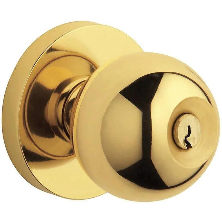 Baldwin Estate 5215 Keyed Contemporary Knob with Contemporary Rosette in Unlacquered Brass finish