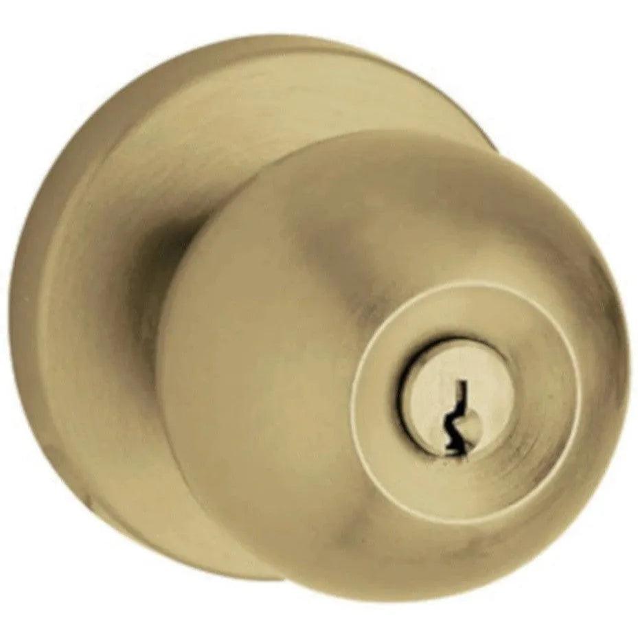 Baldwin Estate 5215 Keyed Contemporary Knob with Contemporary Rosette in Vintage Brass finish