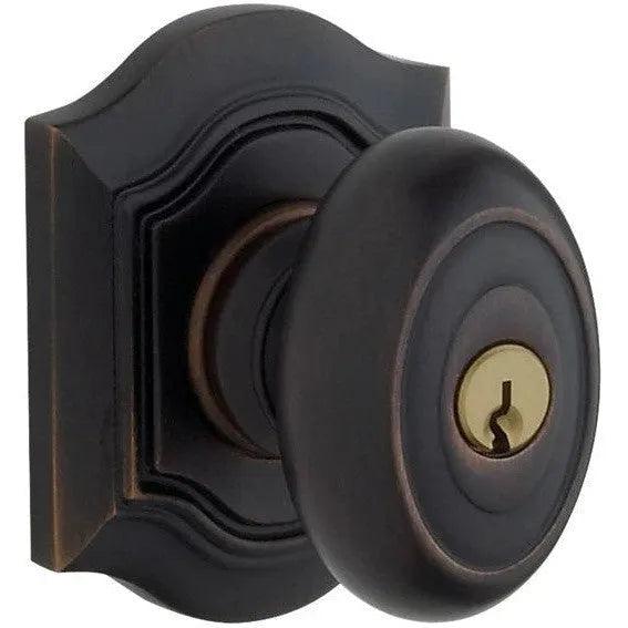 Baldwin Estate 5237 Keyed Bethpage Knob with Bethpage Rosette in Oil Rubbed Bronze finish