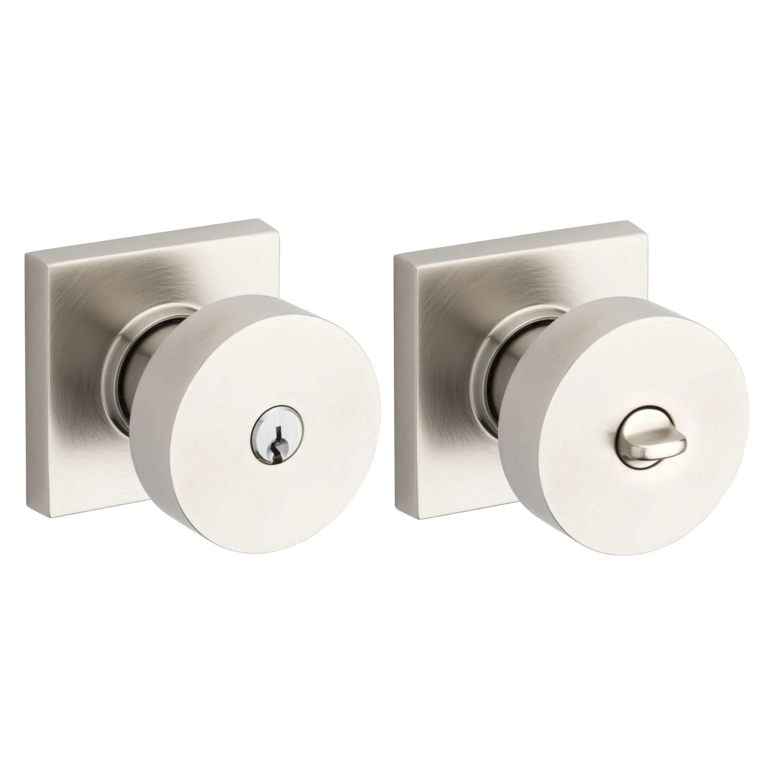 Baldwin 5250 Minneapolis Keyed Knob with Square Rosette Lifetime Satin Nickel