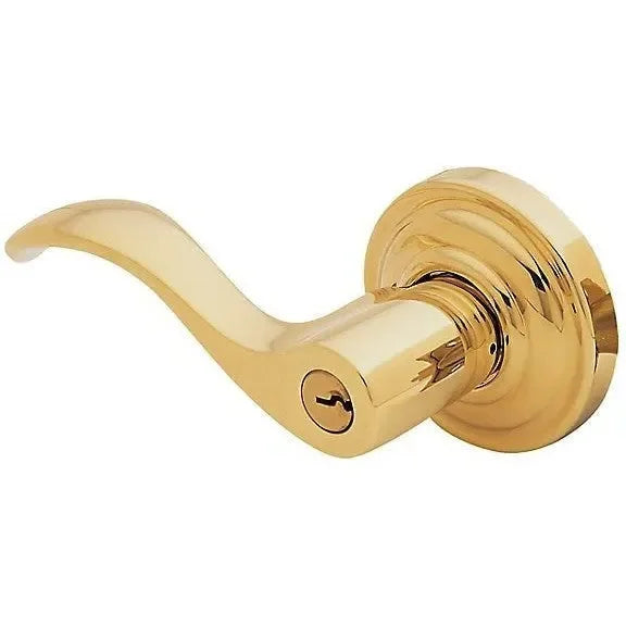 Baldwin 5255 Wave Keyed Lever with Classic Rosette Lifetime Polished Brass