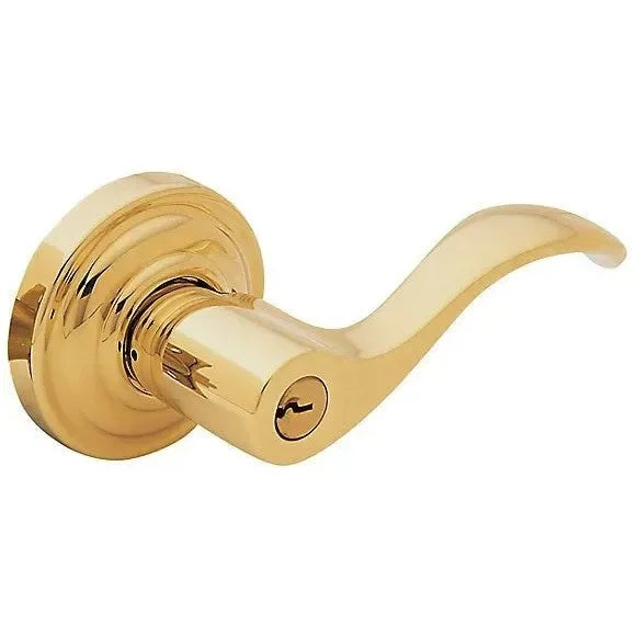 Baldwin 5255 Wave Keyed Lever with Classic Rosette Lifetime Polished Brass