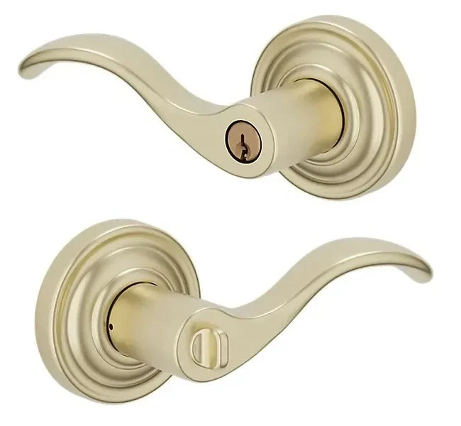 Baldwin 5255 Wave Keyed Lever with Classic Rosette Lifetime Satin Brass