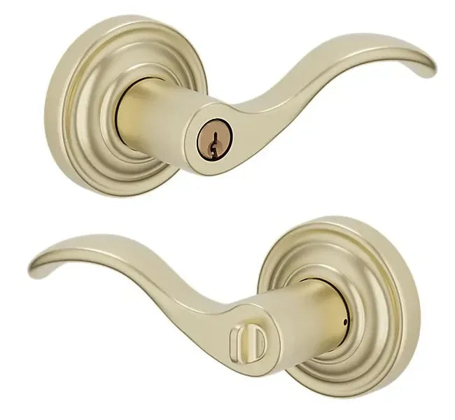 Baldwin 5255 Wave Keyed Lever with Classic Rosette Lifetime Satin Brass