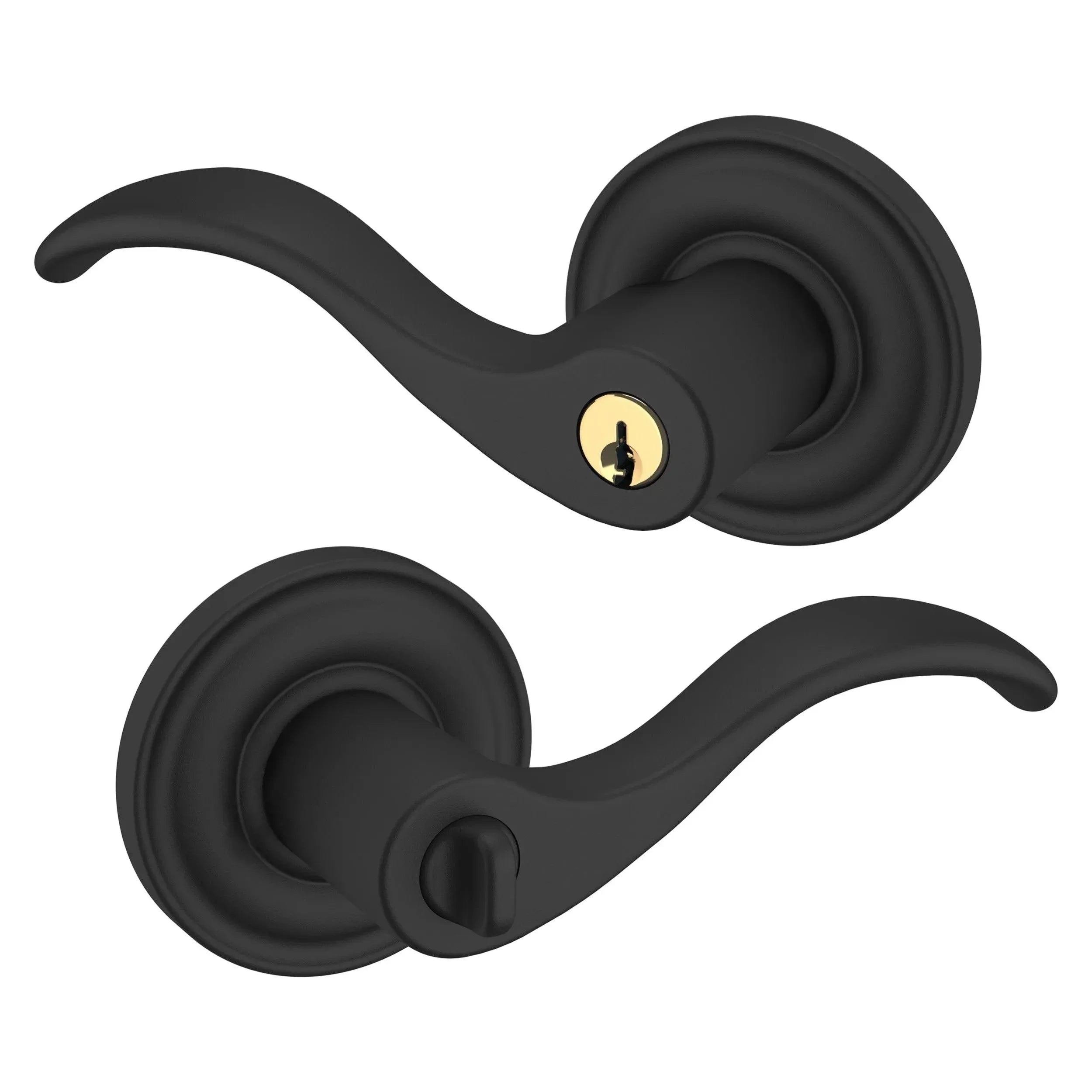 Baldwin 5255 Wave Keyed Lever with Classic Rosette Satin Black
