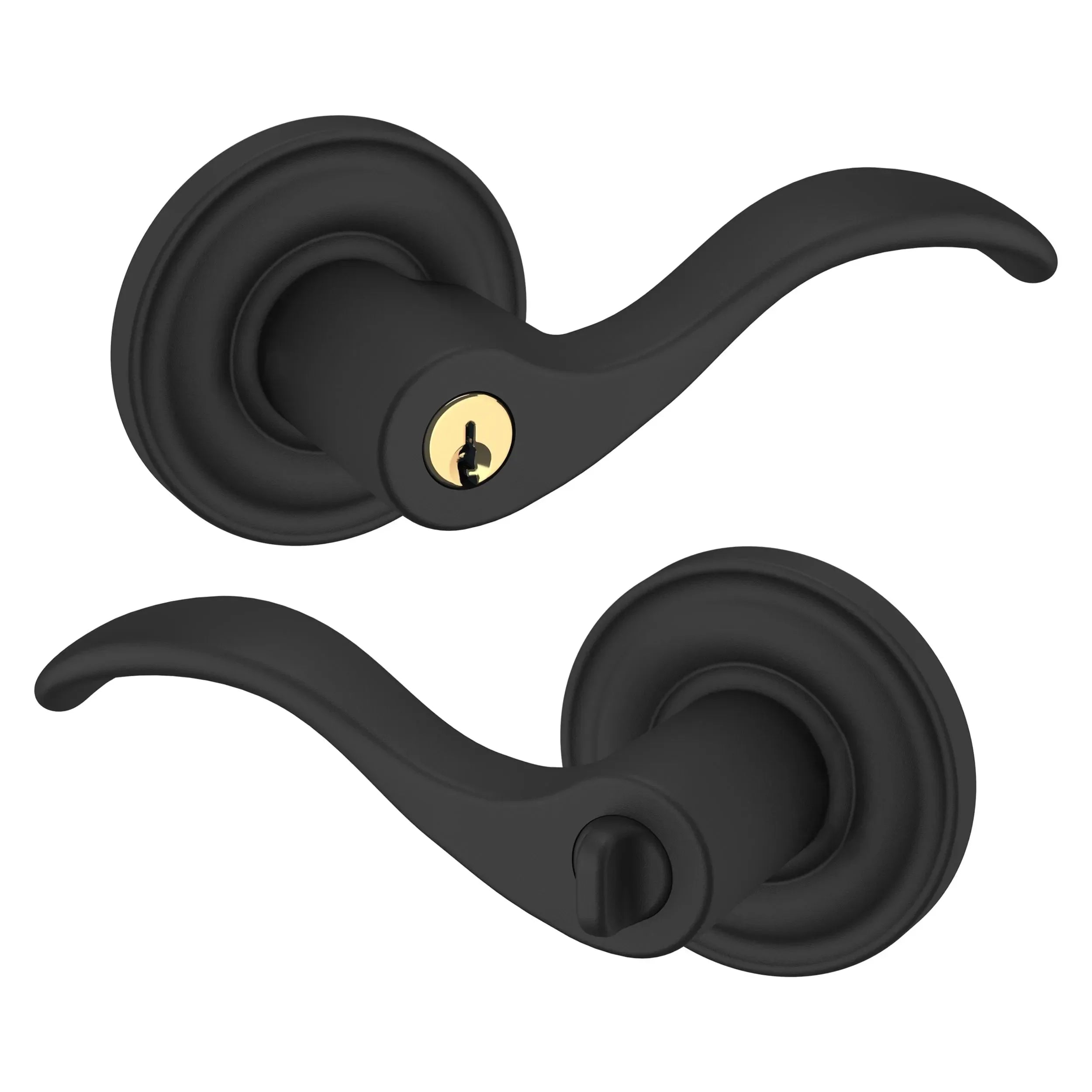 Baldwin 5255 Wave Keyed Lever with Classic Rosette Satin Black