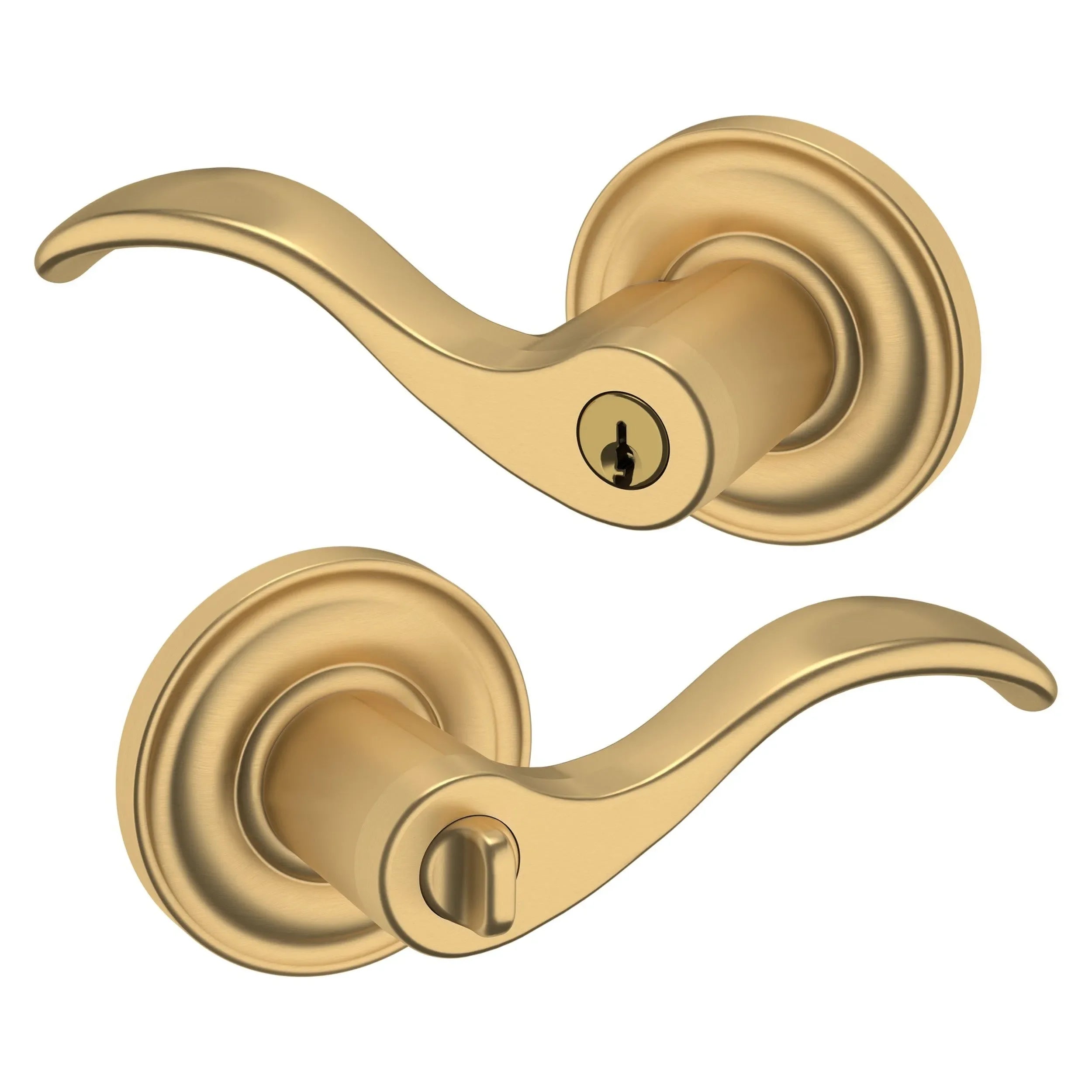 Baldwin 5255 Wave Keyed Lever with Classic Rosette Vintage Brass