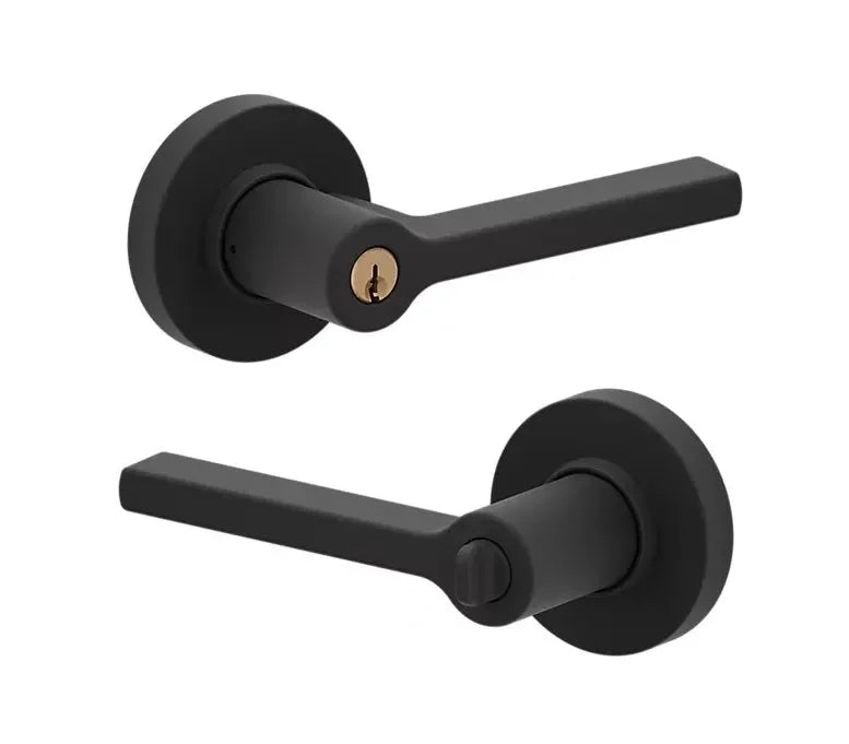 The Baldwin Estate 5260 Minneapolis Keyed Lever with Round Rosette in Oil Rubbed Bronze finish.