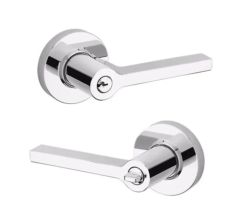 The Baldwin Estate 5260 Minneapolis Keyed Lever with Round Rosette in Polished Chrome finish.