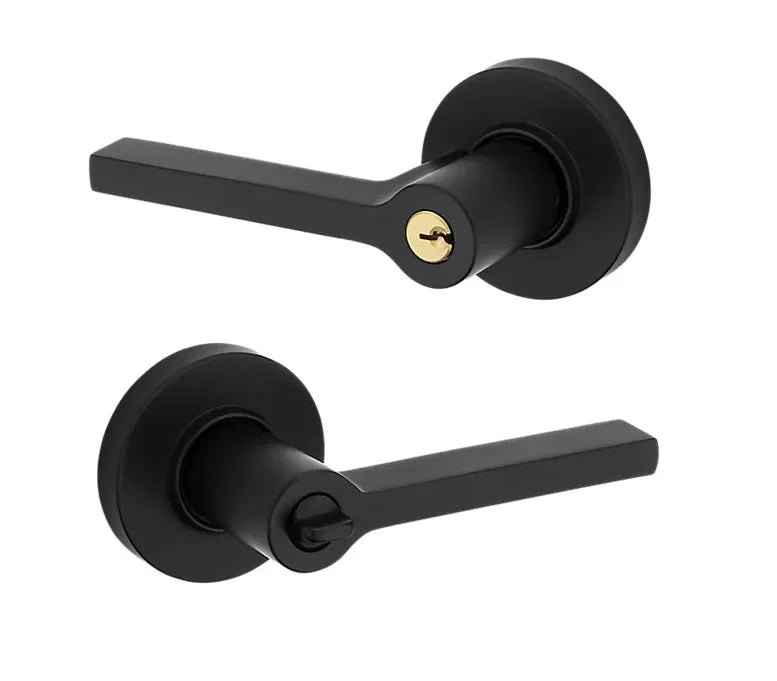 The Baldwin Estate 5260 Minneapolis Keyed Lever with Round Rosette in Satin Black finish.