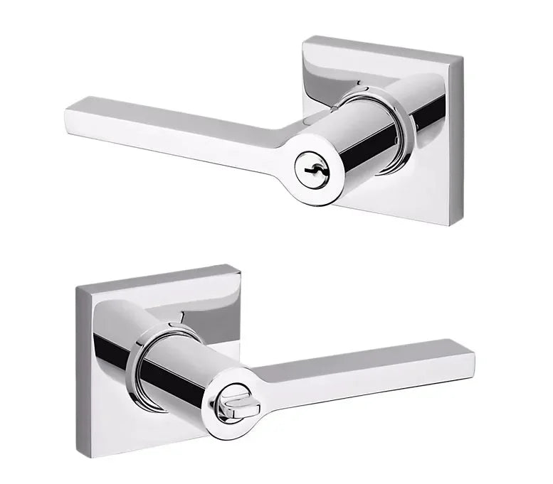 The Baldwin Estate 5285 Minneapolis Keyed Lever with Square Rosette in Polished Chrome finish.