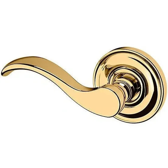 Baldwin 5455V Wave Lever with 5048 Rosette Unlacquered Brass