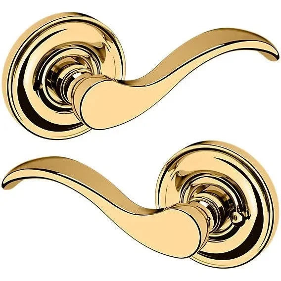 Baldwin 5455V Wave Lever with 5048 Rosette Unlacquered Brass