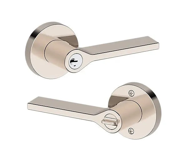 Baldwin Anaheim Hills Lever with Contemporary Round Rosette in Lifetime Polished Nickel finish