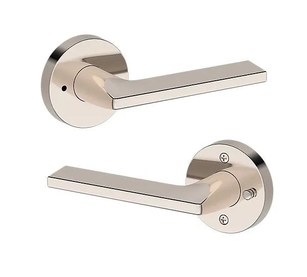 Baldwin Anaheim Hills Lever with Contemporary Round Rosette in Lifetime Polished Nickel finish