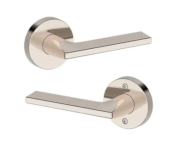 Baldwin Anaheim Hills Lever with Contemporary Round Rosette in Lifetime Polished Nickel finish