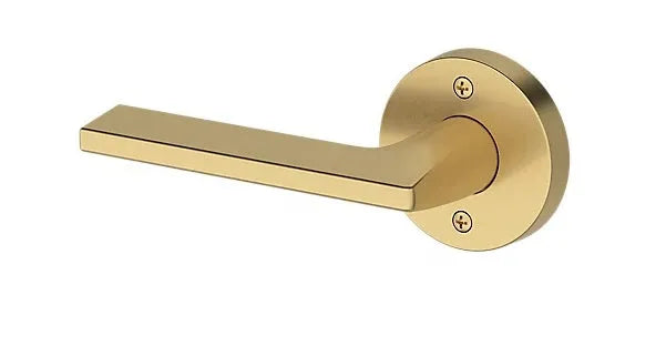 Baldwin Anaheim Hills Lever with Contemporary Round Rosette in Lifetime Satin Brass finish