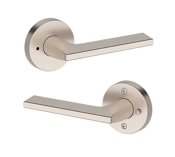 Baldwin Anaheim Hills Lever with Contemporary Round Rosette in Lifetime Satin Nickel finish