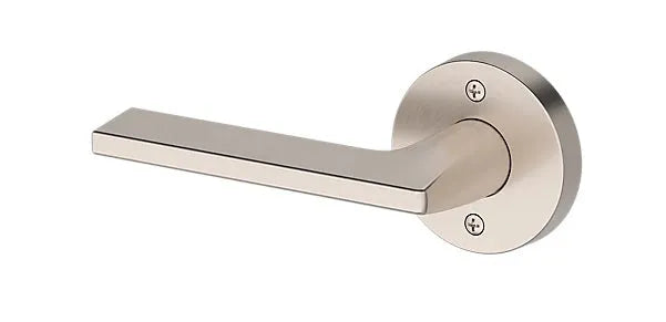 Baldwin Anaheim Hills Lever with Contemporary Round Rosette in Lifetime Satin Nickel finish