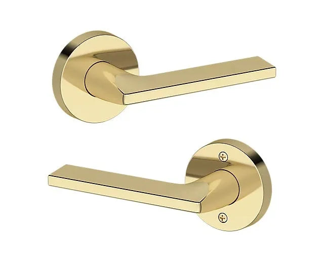 Baldwin Anaheim Hills Lever with Contemporary Round Rosette in Non-Lacquered Brass finish
