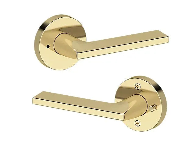Baldwin Anaheim Hills Lever with Contemporary Round Rosette in Non-Lacquered Brass finish