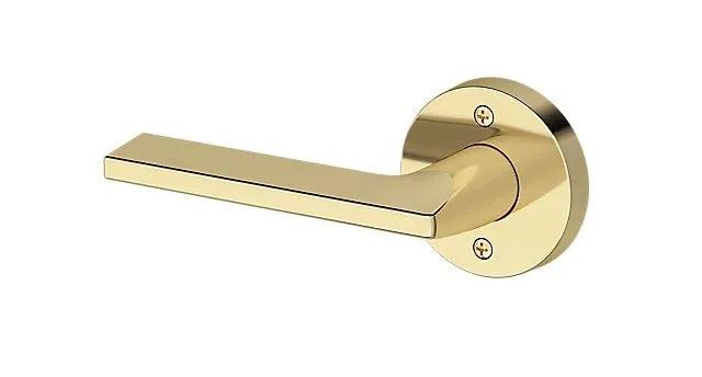 Baldwin Anaheim Hills Lever with Contemporary Round Rosette in Non-Lacquered Brass finish