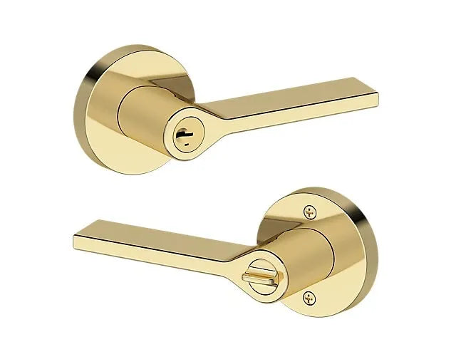 Baldwin Anaheim Hills Lever with Contemporary Round Rosette in Non-Lacquered Brass finish