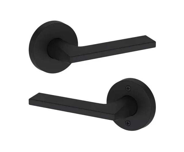 Baldwin Anaheim Hills Lever with Contemporary Round Rosette in Satin Black finish