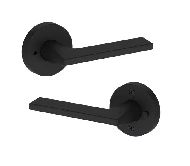 Baldwin Anaheim Hills Lever with Contemporary Round Rosette in Satin Black finish