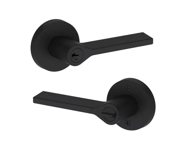 Baldwin Anaheim Hills Lever with Contemporary Round Rosette in Satin Black finish