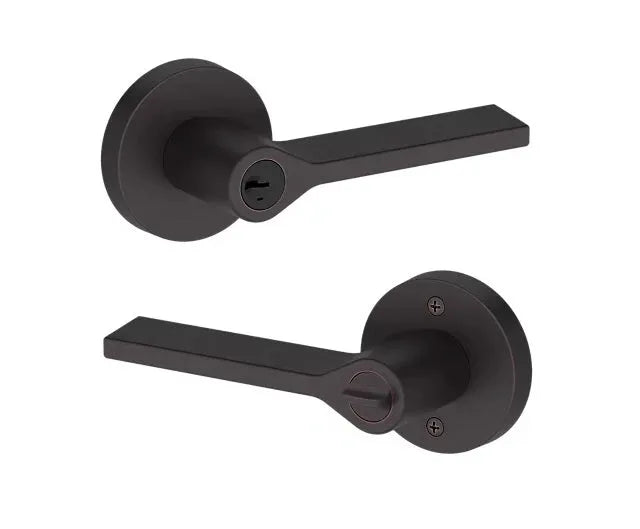 Baldwin Anaheim Hills Lever with Contemporary Round Rosette in Venetian Bronze finish