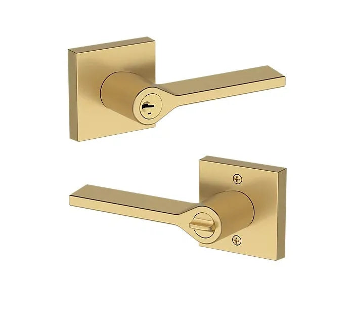 Baldwin Anaheim Hills Lever with Contemporary Square Rosette in Lifetime Satin Brass finish