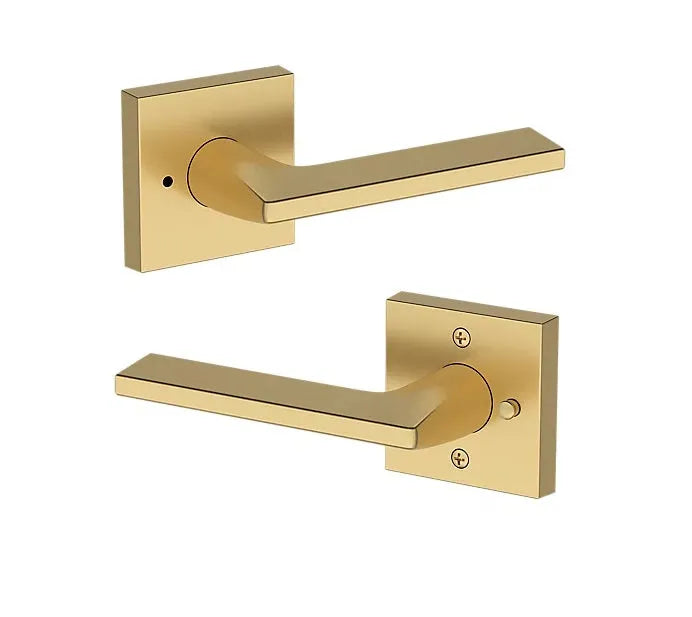 Baldwin Anaheim Hills Lever with Contemporary Square Rosette in Lifetime Satin Brass finish