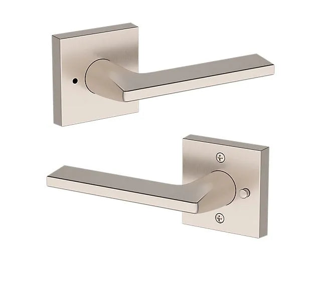 Baldwin Anaheim Hills Lever with Contemporary Square Rosette in Lifetime Satin Nickel finish