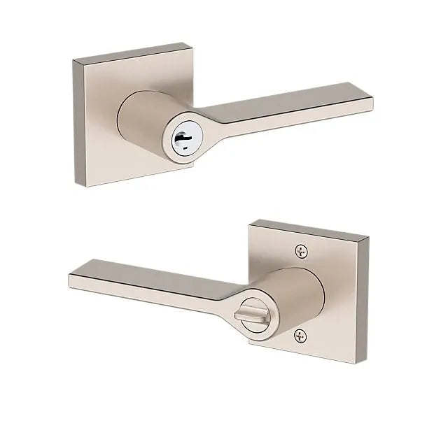Baldwin Anaheim Hills Lever with Contemporary Square Rosette in Lifetime Satin Nickel finish