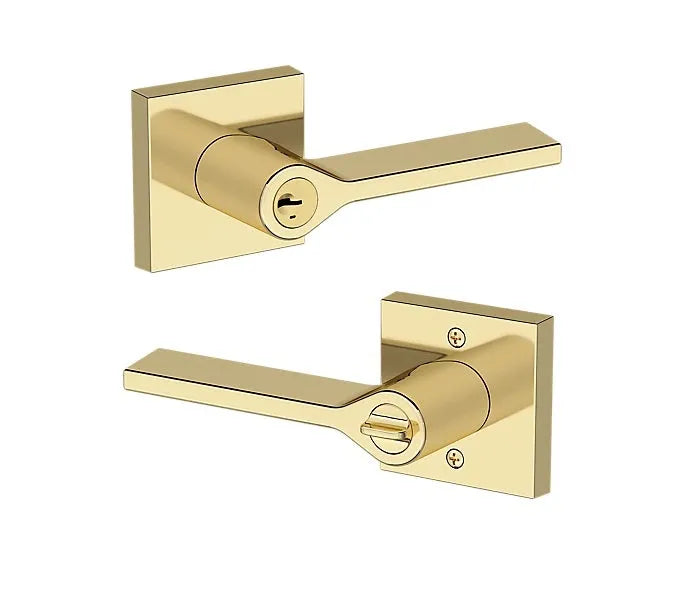 Baldwin Anaheim Hills Lever with Contemporary Square Rosette in Non-Lacquered Brass finish