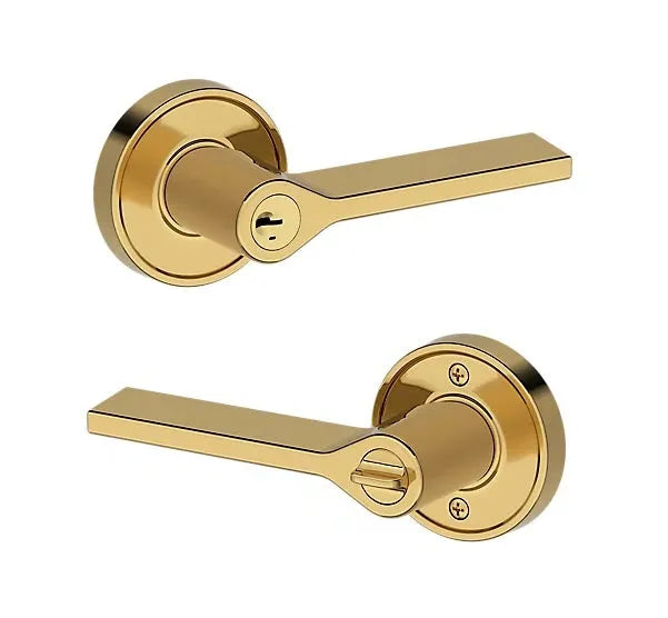 Baldwin Anaheim Hills Lever with Recessed Round Rosette in Lifetime Polished Brass finish