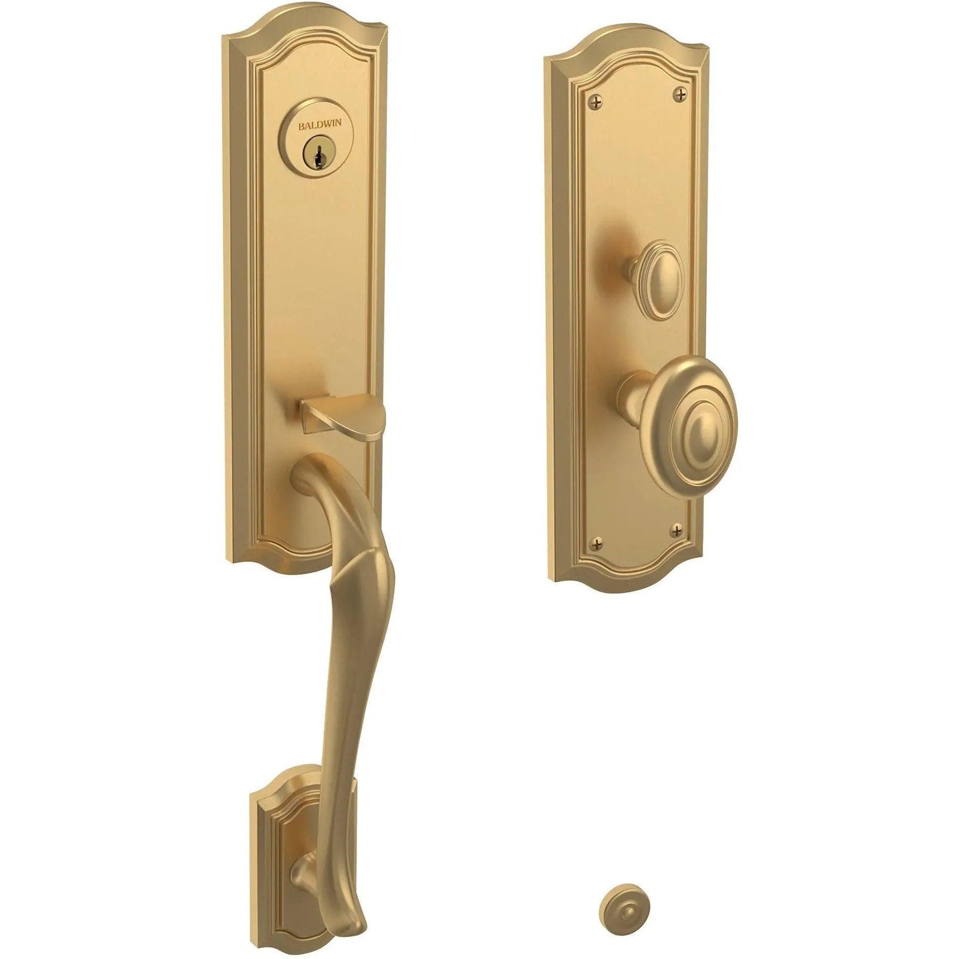 Baldwin Estate Bethpage Mortise Handleset Trim with Interior Knob in Vintage Brass finish