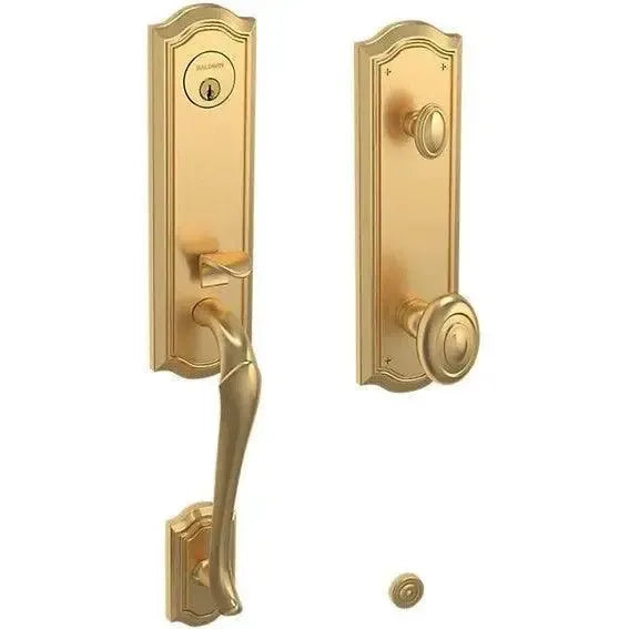 Baldwin Bethpage Single Cylinder Handleset with Interior 5077 Knob in Lifetime Satin Brass finish