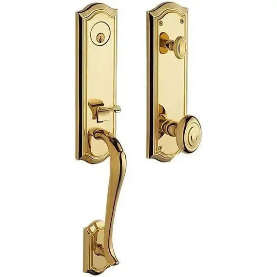 Baldwin Bethpage Single Cylinder Handleset with Interior 5077 Knob in Unlacquered Brass finish